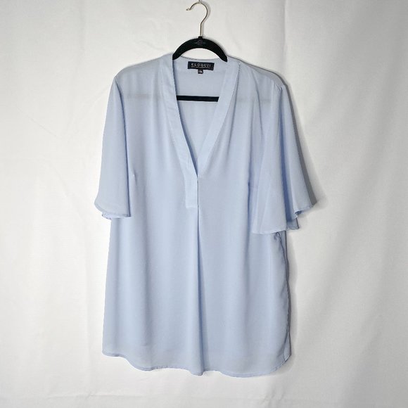 Eloquii Tops - ELOQUII placket v-neck flutter sleeve blouse